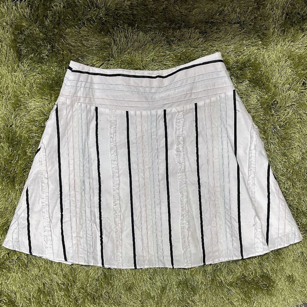 Vintage - White Black & Rainbow Striped Linen Mini Skater Skirt - Size L​